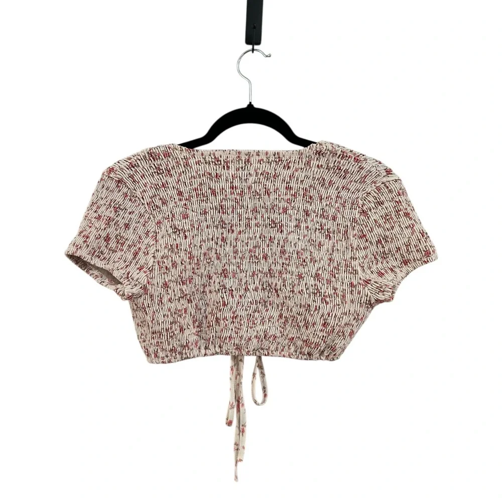 Princess Polly Quinn Floral Smocked Crop Swim Top Tie Front Short Sleeve Size 10